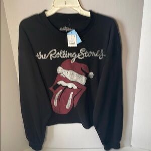 Rolling Stones Black Cropped Sweatshirt Women's Size XL NWT Christmas